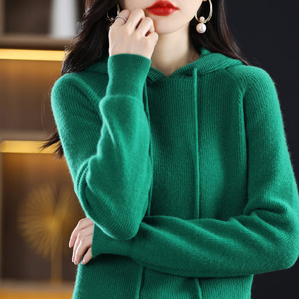 Qingcang] Autumn and Winter Hooded Sweatshirt Women's Knitted Knitwear Hoodie Loose Bottoming Large Size Bottoming Knitwear Outer Top
