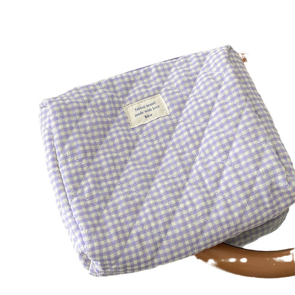 Cross-Border Berry Plaid Cosmetic Bag Korean Ins Large Capacity Student Cosmetics Quilted Toiletry Bag Cosmetics Bag