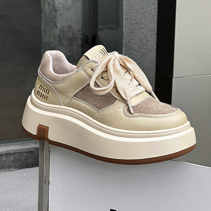 Casual Shoes fleece-lined Comfortable Sneakers Heightened Lightweight Thick-soled German Training Shoes All-match New Winter 2024 Genuine Leather Cotton Shoes for Women