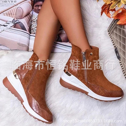 Foreign Trade 43 Large Size Snow Boots Women's Cross-border Autumn and Winter New High-top Women's Shoes Wedge Side Zipper European and American Style Cotton Boots