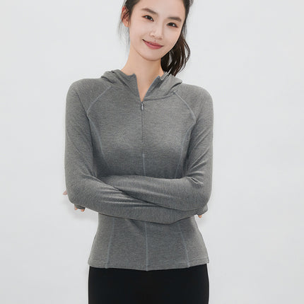 Spring Women's Jacket Figure Long Sleeve Zipper Hooded Elastic Slim-Fit Sweatshirt Sports New Fitness Yoga Clothes