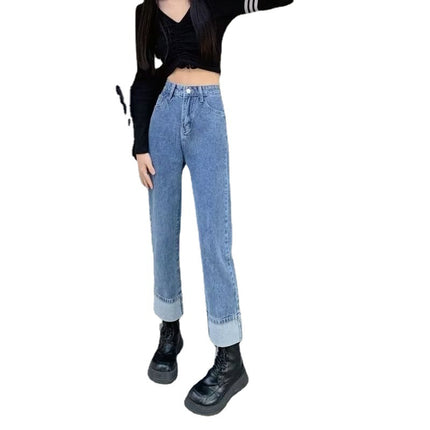 High waist curling straight jeans women's loose 2024 Summer new wide leg slimming high-looking all-match pipe pants