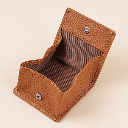 Mini Japanese-Style Genuine Leather Coin Purse for Women, Simple Short Coin Pouch with Pebbled Texture, Ultra-Thin Coin Storage Pouch for Women
