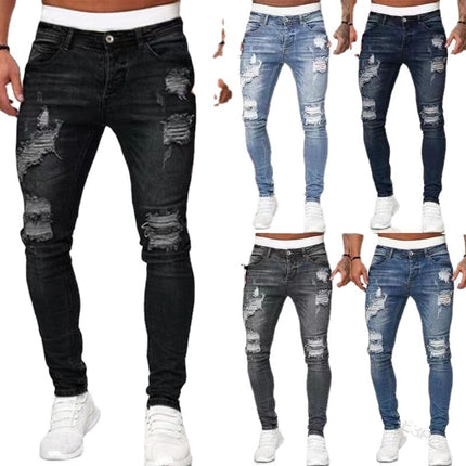 Spring and summer wish foreign trade new slim cross-border trend AliExpress leggings European and American ripped denim leggings men's pants