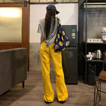 Yellow Wide Leg Jeans Women's 2025 Spring and Autumn New Straight Loose High Waist Dosing Slim-fit All-match Mop Pants