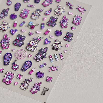 Pink Doll Bear Nail Art Sticker Tomoni Embossed Adhesive Cute 5D Nail Sticker Japanese Style Nail Art Accessories