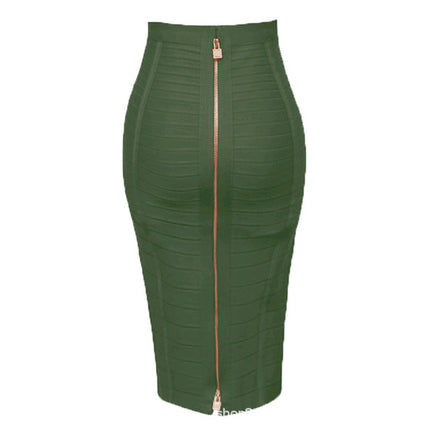 Amazon Aliexpress Best-Selling 16-Color Bandage Skirt Stripesd Zipper Double-Open Sexy High-Waist Hip Skirt Skirt