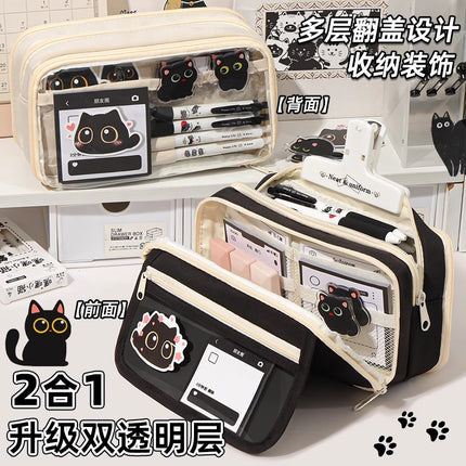 Cat Pencil Bag Large Capacity Transparent Storage Bag Girls 2025 New Super Popular Stationery Box Student High-End Pencil Bag