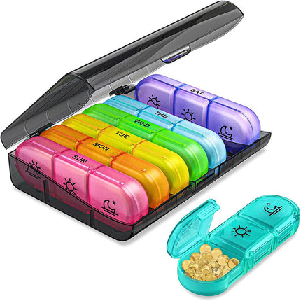 Amazon Seven Days a Week 21-Compartment Black Portable Medicine Box Classification Box for the Elderly to Carry Medicine Box