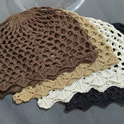 Korean Niche Design Cotton Hollow Breathable Knitted Hat for Women with Large Head Circumference, Fashionable Photo-Taking Head Wrap Hat