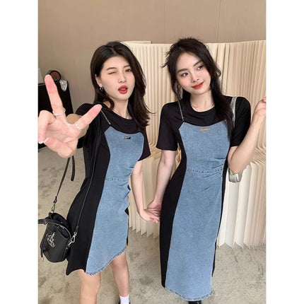 plus size Vintage Denim dress Women's Summer Skirt Casual Slim Fit Two-piece dress