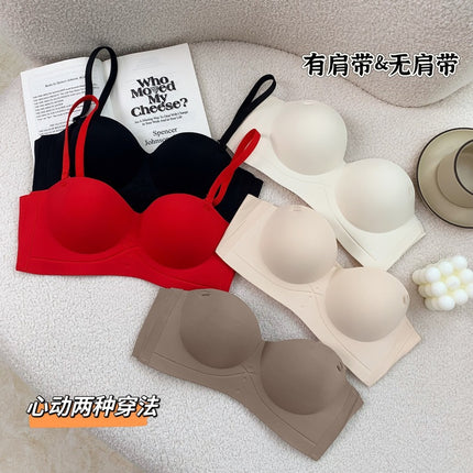 Summer sexy half cup seamless detachable strapless underwear women's push up small chest large wireless bra bra