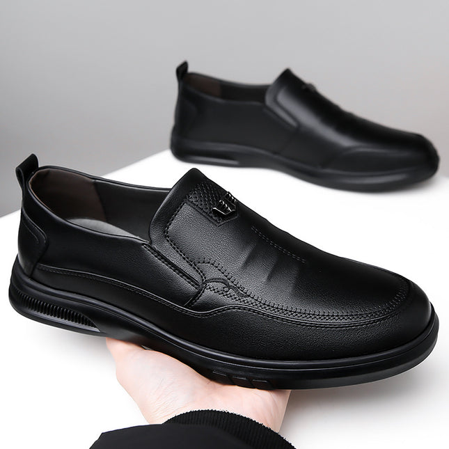 Men's Leather Shoes Spring Season Genuine Leather British Style Business Casual Men's Shoes 2026 New Model Slip-On Soft Sole Wide-Fit Dad Shoes