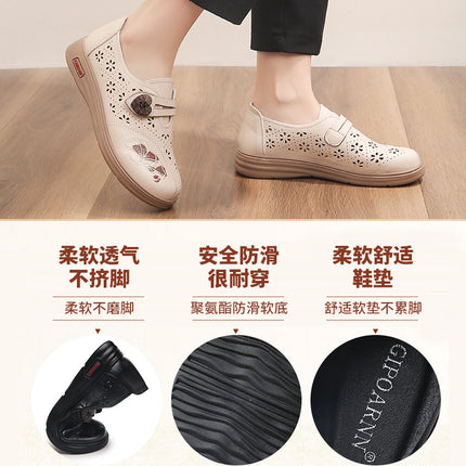 Mom's Shoes Are Comfortable and Non-Tiring, Suitable for Middle-Aged and Elderly Women, with Soft Soles, Non-Slip, Lightweight, Breathable Leather Shoes for Summer, Women's Sandals