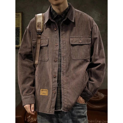 Japanese Style Workwear Long Sleeve Shirt for Men and Women Spring and Autumn Retro Solid Color Jacket Trendy Multi-Pocket Casual Shirt