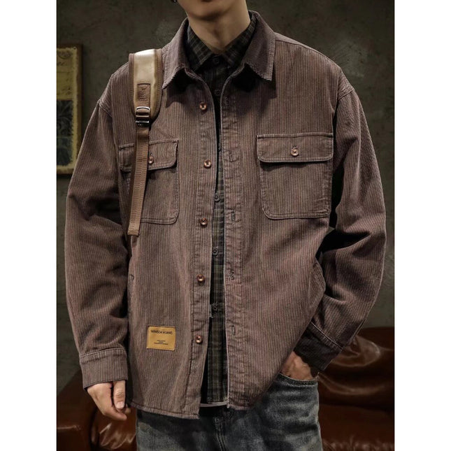 Japanese Style Workwear Long Sleeve Shirt for Men and Women Spring and Autumn Retro Solid Color Jacket Trendy Multi-Pocket Casual Shirt