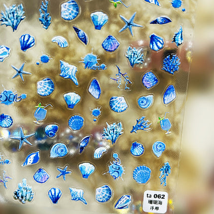 New Fresh Ocean-Themed Nail Stickers Trendy Shell Starfish Waves Blue Purple Coral Sea Nail Decoration