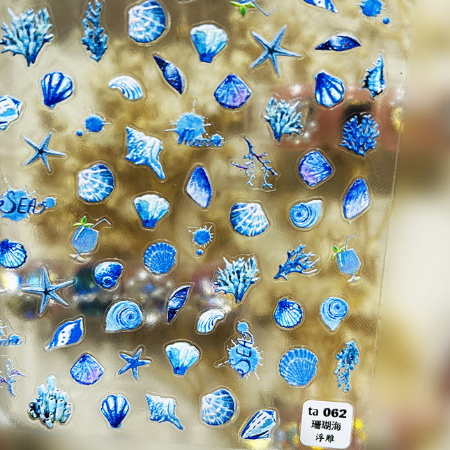 New Fresh Ocean-Themed Nail Stickers Trendy Shell Starfish Waves Blue Purple Coral Sea Nail Decoration