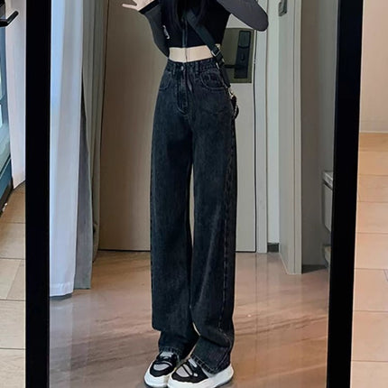 Brown Narrow Wide Leg Jeans Women's Trendy All-match New American Style Retro High Waist Loose Straight Long Pants