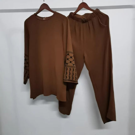 Directly from the Manufacturer: Yiduo Duo's New Embroidered Top and Wide-Leg Pants Set, Elegant Two-Piece Set 24836
