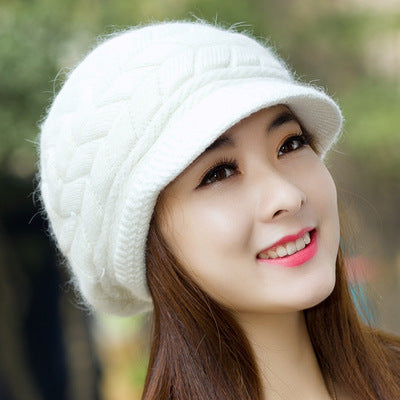 Vintage Women Winter Warm Knitted Hat Cold Weather Running Camping Walking Fashion Skiing Cap with Sun Visor