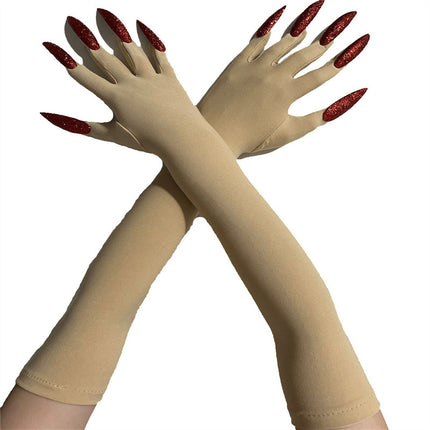 48cm European and American Fashion Halloween Gloves Long Nails Ghost Claw Gloves Long Performance Props Costume Black Red Claw