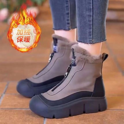 Winter New Front Zipper Height Increasing Women's Cotton Boots Snow Boots Women's fleece-lined Warm Thickened Short Boots Casual Women's Shoes