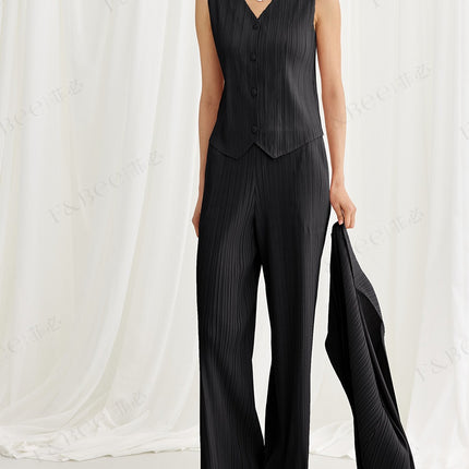 Summer Fashion Suit for Women, High-End and Elegant, a Complete Set of Three-Piece Vest, Pleated Straight Pants, Two-Piece Set