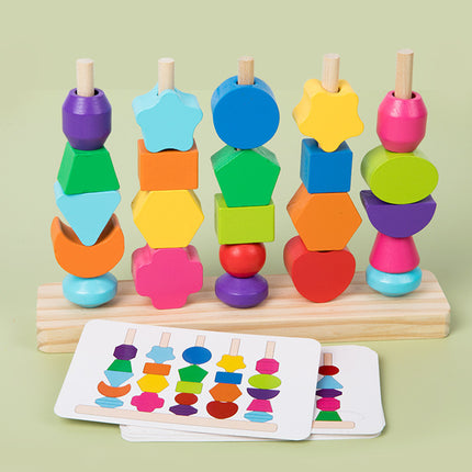 Wooden Children's Educational Beaded Toys Five Sets of Column Color Sensory Enlightenment Children's Shape Perception Building Blocks Toys