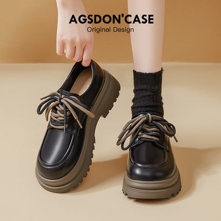 White Thick-Soled Sponge Cake Small Leather Shoes for Women 2025 Spring New Retro British Style Versatile Dwarf Height-Increasing Shoes