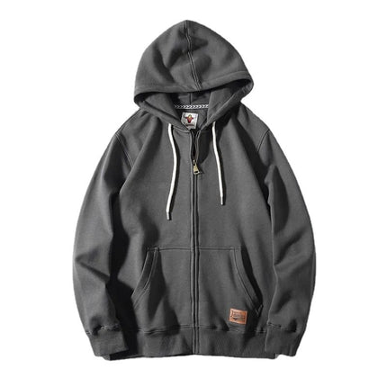 High weight cotton blended technology brushed brushed zipper cardigan solid color warm hooded sweater couple coat
