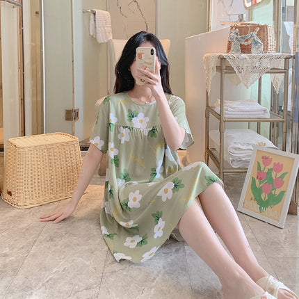 Cotton Silk Nightgown for Women 2026 New Style Casual Short-Sleeved Thin Loose-Fitting High-End Breathable Home Wear That Can Be Worn Outside