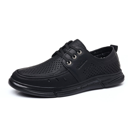 Summer Business Casual Leather Shoes for Men, Hollow Breathable Sandals, Lace-Up Professional Work Shoes, Flat Driving Shoes, Clogs