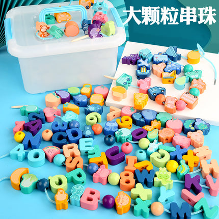 Wooden Beads for Children 1~4 Years Old Baby Enlightenment Wearable Rope Large Particles Early Education Toys Training Mentation