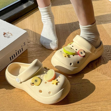 Cute Cartoon Apple Croc Shoes Women's Summer Outerwear Non-Slip Two-Wear Baotou Beach Seaside Thick-Soled Sandals Summer