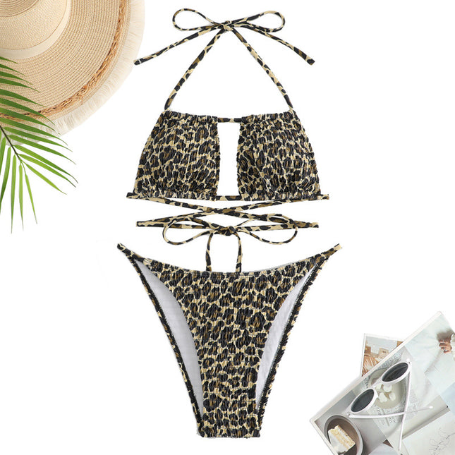 24 new European and American women sexy leopard print bikini tube top split bikini swimsuit Amazon in stock