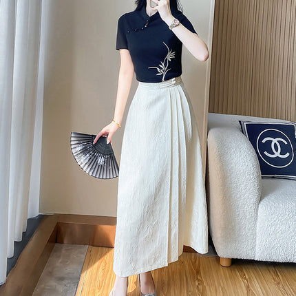 Summer New Suit Retro National Style with Horse-faced Skirt Top Two-piece New Chinese Style Dress Women's 2024 Dress