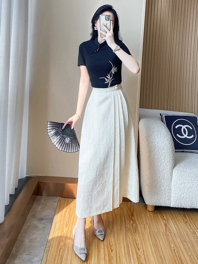 Summer New Suit Retro National Style with Horse-faced Skirt Top Two-piece New Chinese Style Dress Women's 2024 Dress
