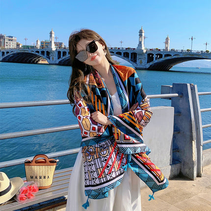 Ethnic Style Scarf, Sun Protection Shawl for Women, Yunnan Qinghai Grassland Travel Wear Silk Scarf, Seaside Beach Towel, Thin Style