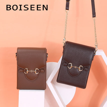 Boiseen new mobile phone bag women's European and American solid color horse buckle large capacity shoulder diagonal women's bag wallet wholesale