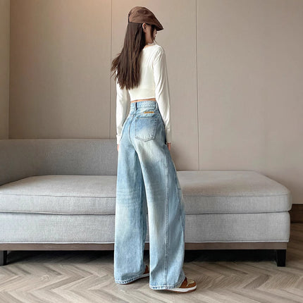 Vintage light blue Wide Leg Jeans Women's 2025 New High Waist Loose Straight Scimitar Pants American Style Trendy