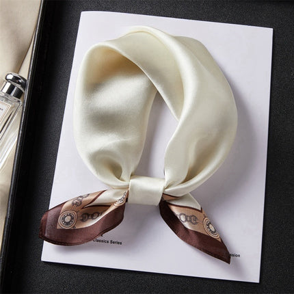 100% Silk Scarf Spring New Pink Edge Wide Mulberry Silk 53cm Small Square Scarf High-End White Scarf