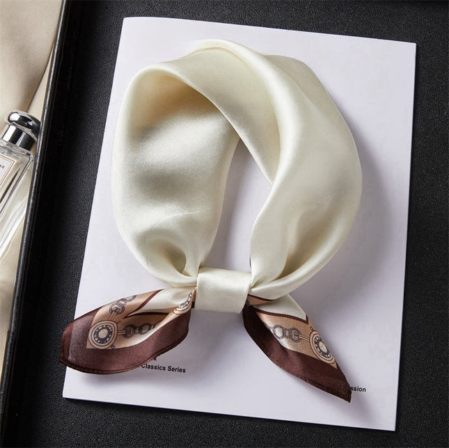 100% Silk Scarf Spring New Pink Edge Wide Mulberry Silk 53cm Small Square Scarf High-End White Scarf
