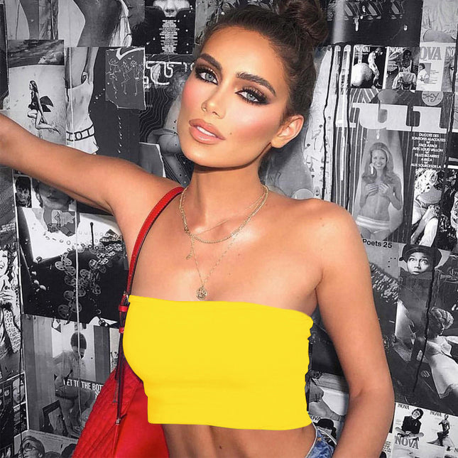 Ztp063 European and American Style 2024 New Women's Casual Pure Color Slim Fit Navel-Baring Tube Top Bottoming Top Cross-Border Wholesale