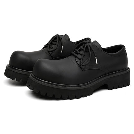 British round toe thick bottom dark ins round toe Derby shoes 2023 Autumn New Youth high-grade casual leather shoes
