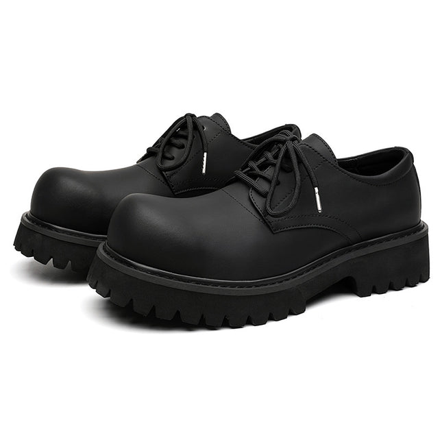 British round toe thick bottom dark ins round toe Derby shoes 2023 Autumn New Youth high-grade casual leather shoes
