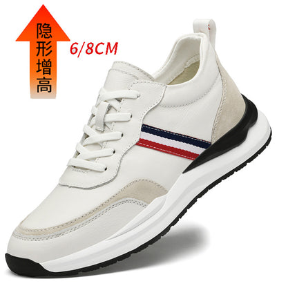 Men's shoes striped invisible inner height increasing shoes 8cm thick bottom white shoes 6 breathable trendy cowhide sneaker casual board shoes