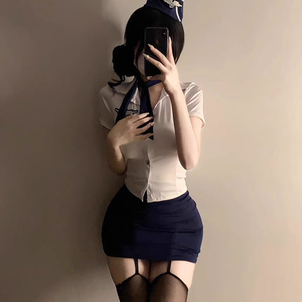 2025 Sexy Lingerie Stewardess Uniform Suit Large Size Bed-Free Ol Secretary Outfit Small Breast Cos Pilot Outfit Female