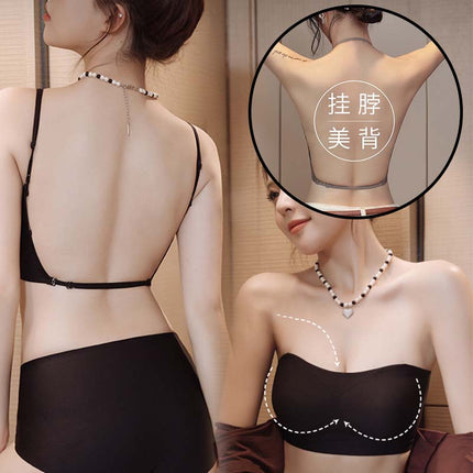 Halter Neck Bra for Women with Small Breasts, Large Breasts, Large U-Shaped Back, Strapless Push-Up Anti-Slip Invisible Bra