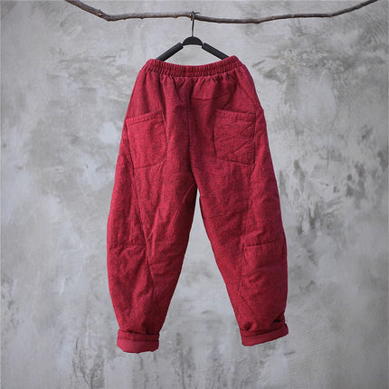 Literary Brushed Jacquard Cotton Pants 3 Colors Women's Winter Thickeneded Retro Casual Harem Pants Showing Longer Legs